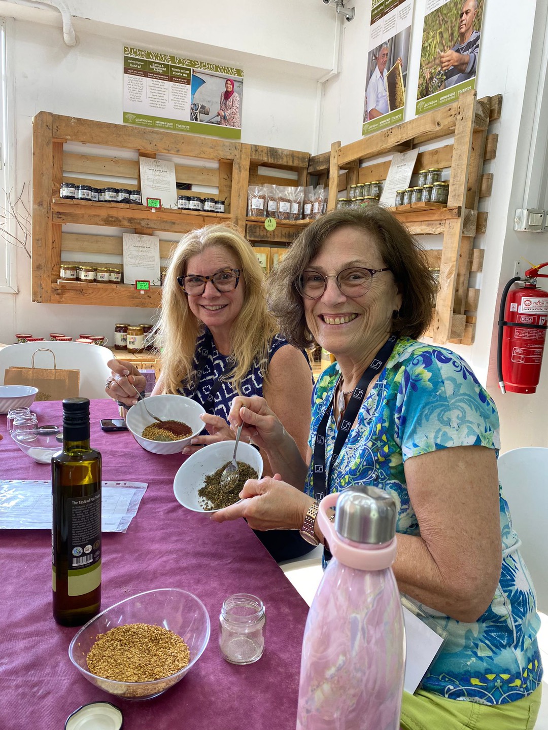 Two women making Za'atar